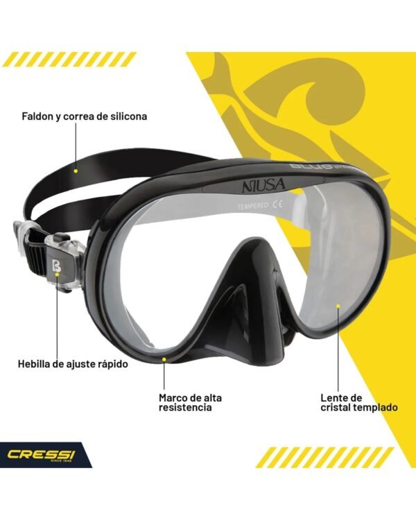 Combo Cressi Musa & Scilla Dry: Máscara y Snorkel (Negro / Negro) - Image 3